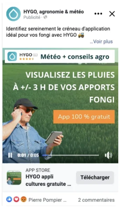 Publicité HYGO · visualisez les pluies à ±3 h de vos apports fongi